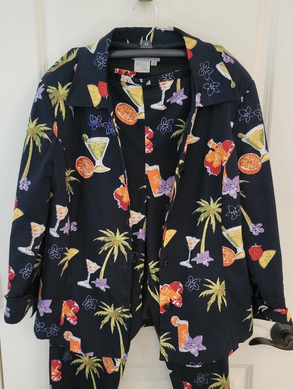 Vintage Nancy Bolen City Girl 2 Pc Set Tropical Cocktail Motif Size L